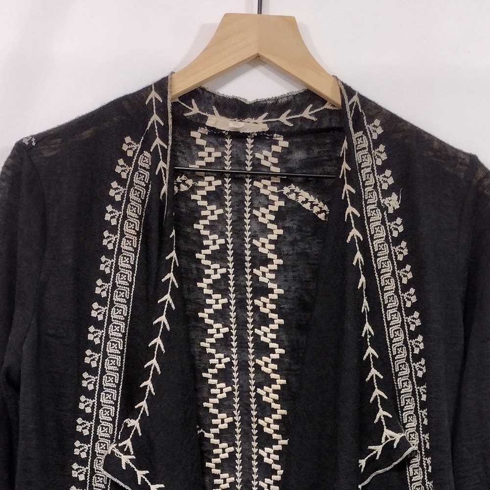 Hot & Delicious Embroidered Long Kimono Women's S Black Cream Boho Retro Beach - Picture 2 of 9